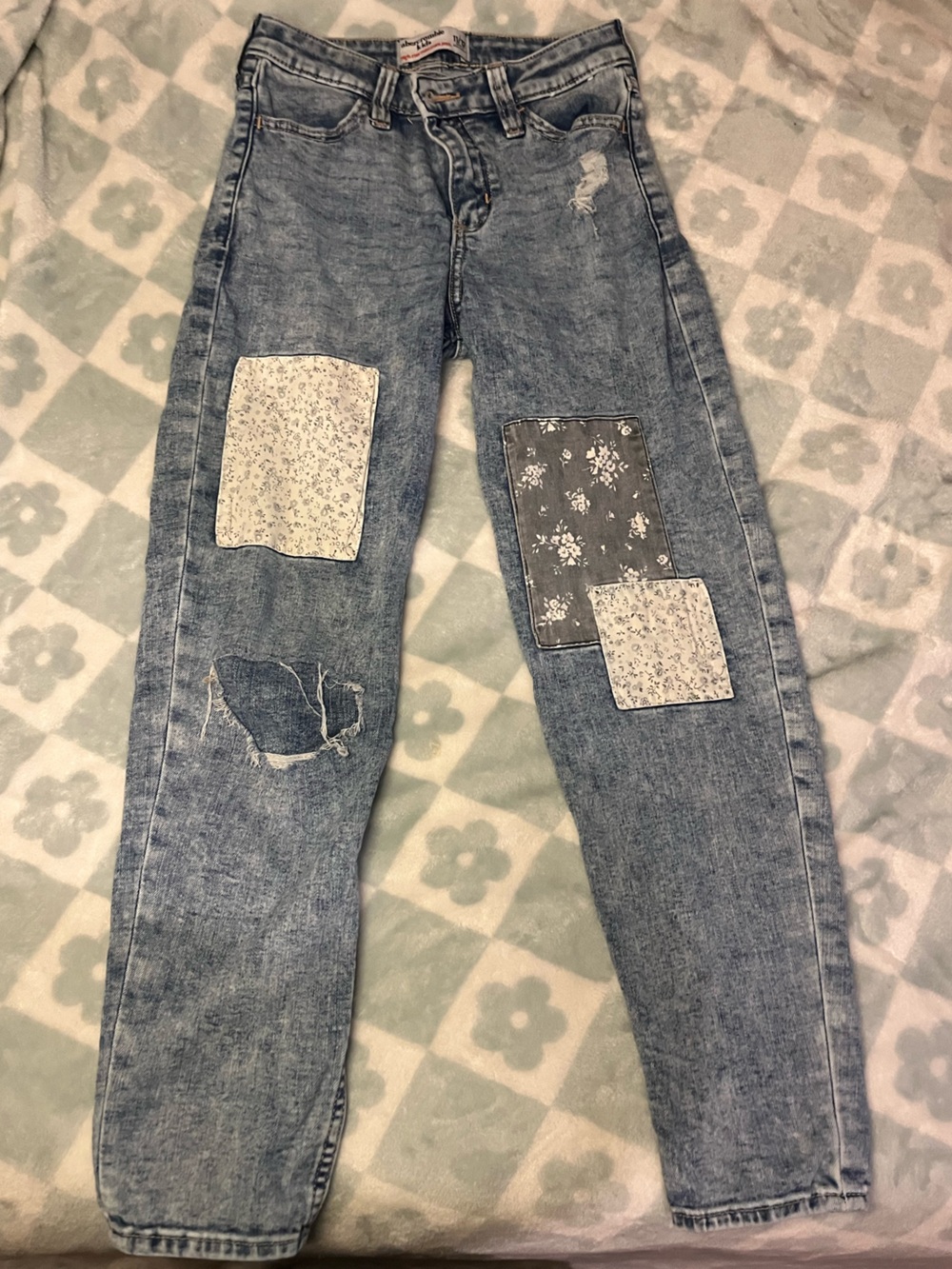abercrombie kids Light Blue Patchwork Skinny Jeans